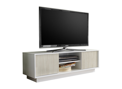 Mueble TV lacado blanco brillante y efecto roble L138 cm HERO