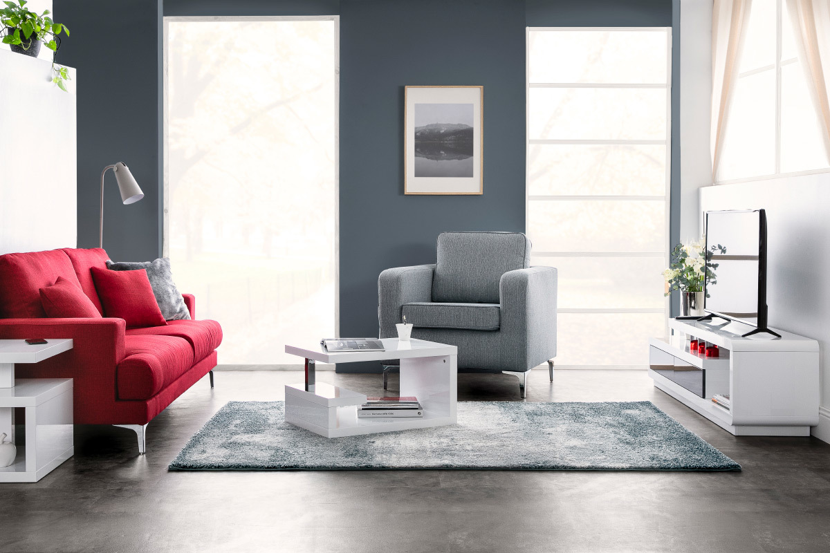 Mueble TV lacado blanco con cajones grises ETANA