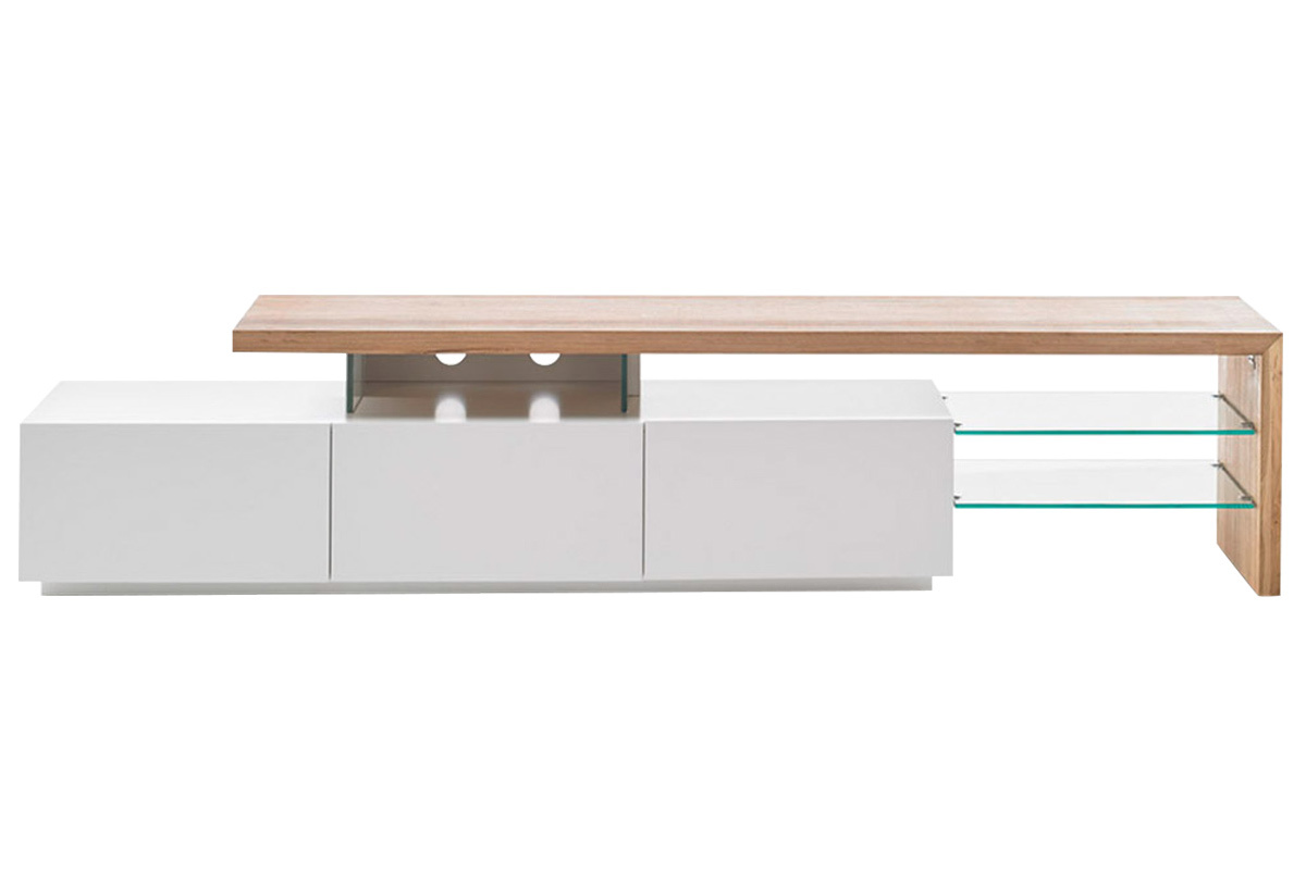 Mueble TV lacado blanco tablero roble 204 cm MEDIA