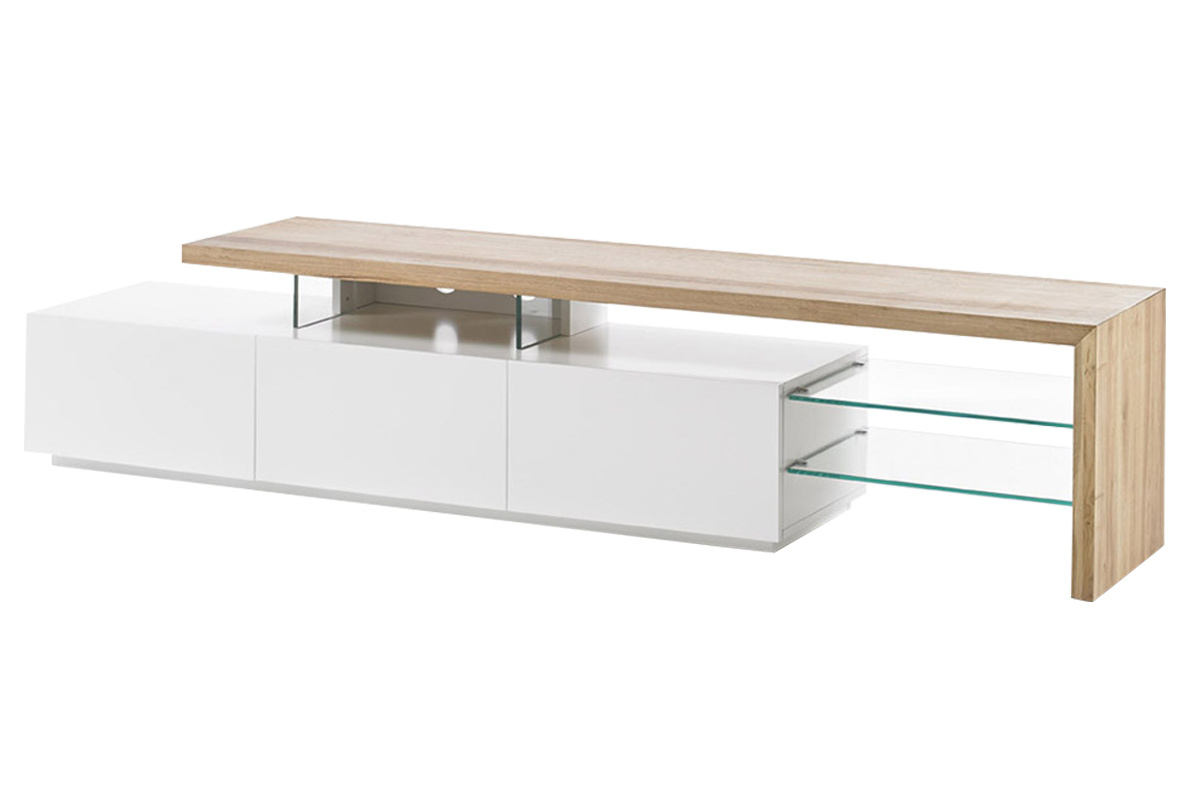 Mueble TV lacado blanco tablero roble 204 cm MEDIA