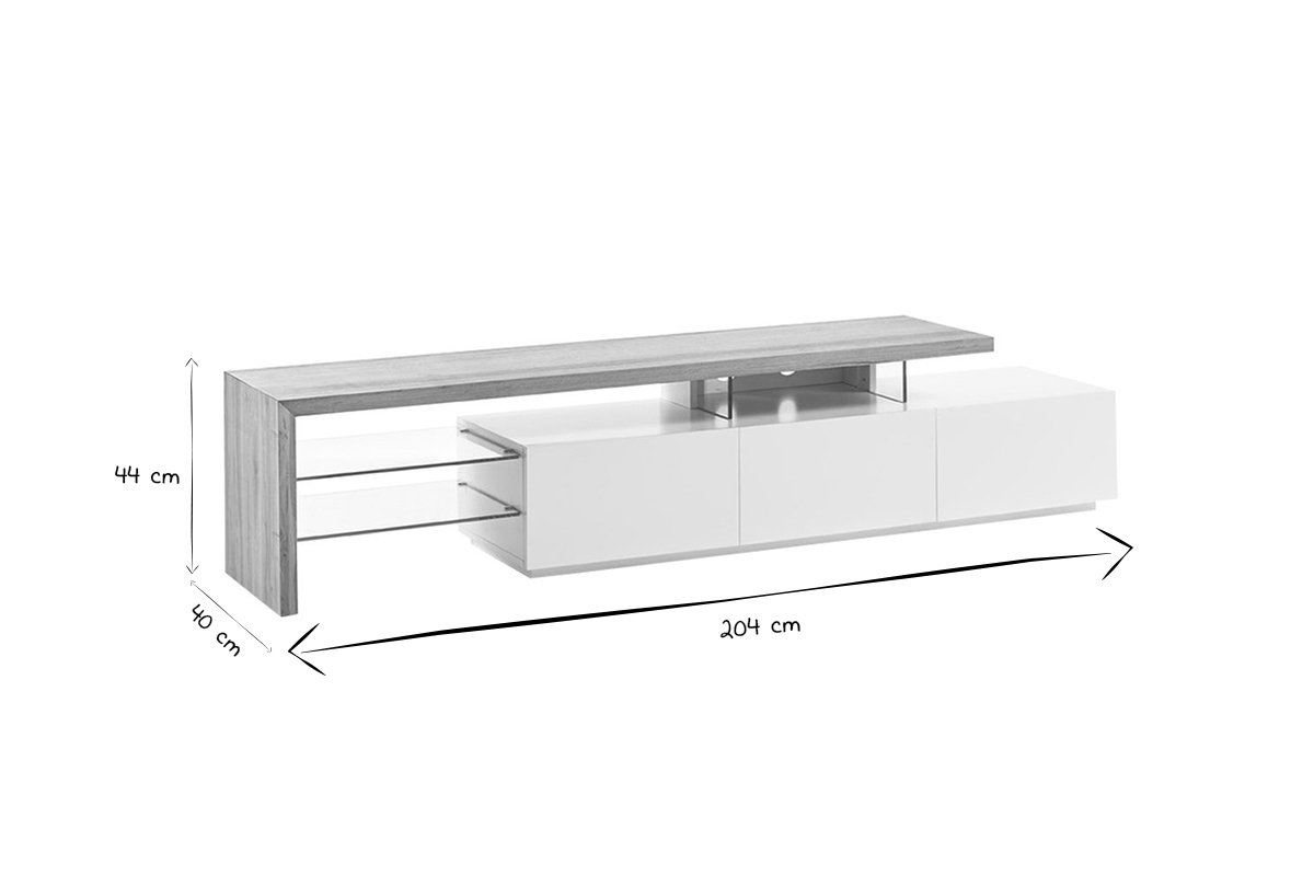 Mueble TV lacado blanco tablero roble 204 cm MEDIA
