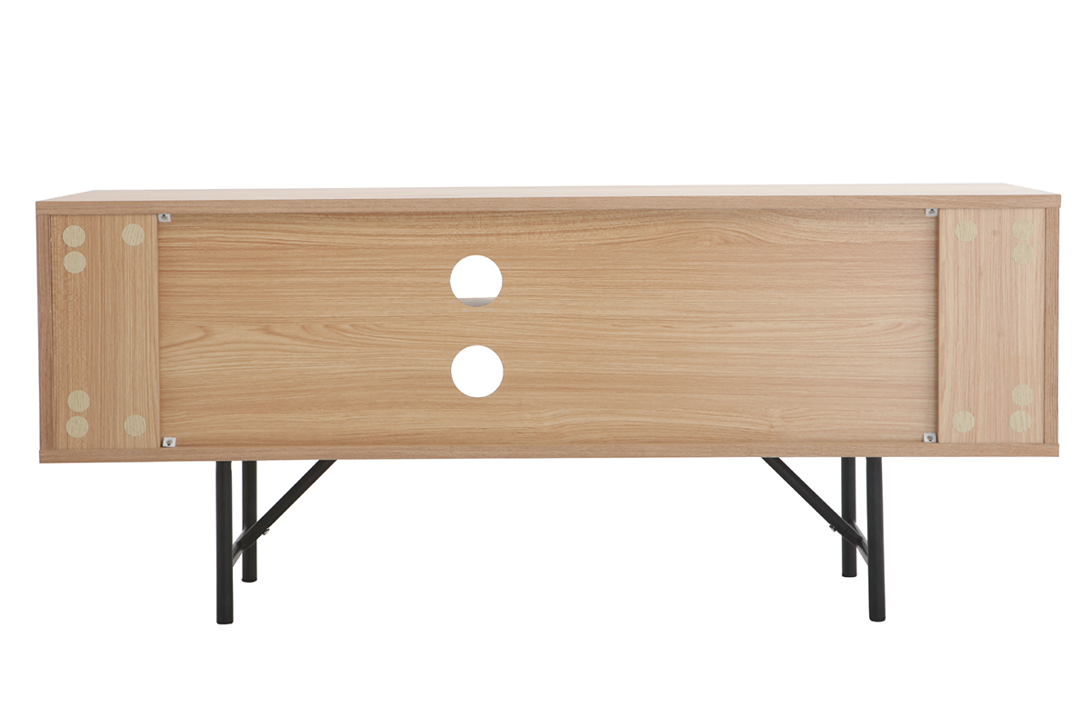 Mueble TV madera roble y negro OFICI
