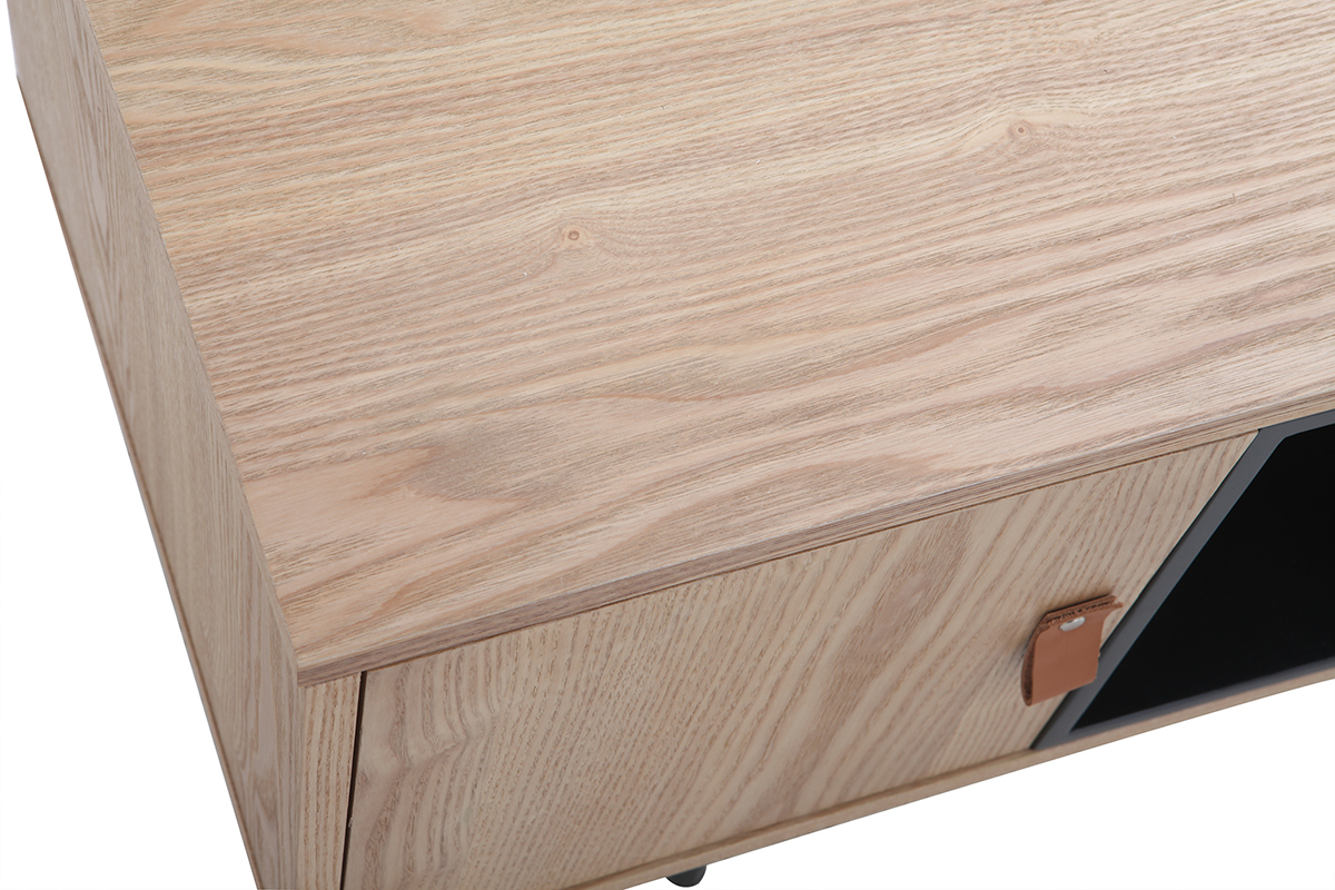Mueble TV madera roble y negro OFICI