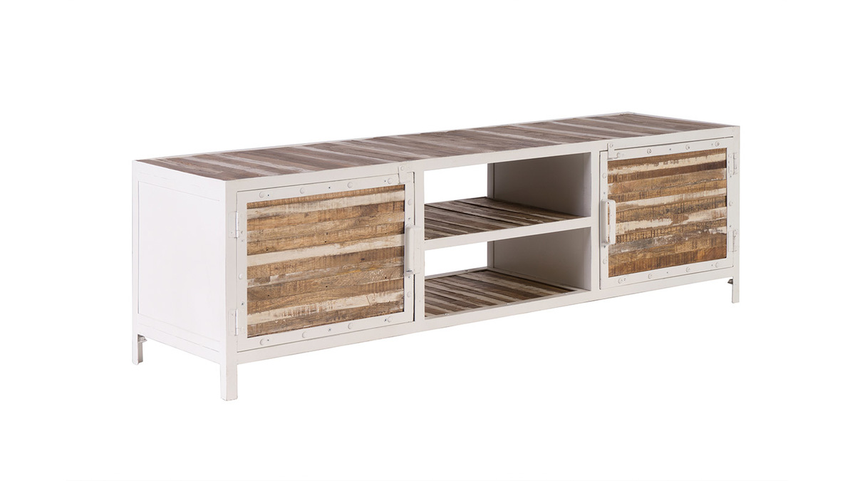 Mueble TV madera y metal blanco 150cm ROCHELLE