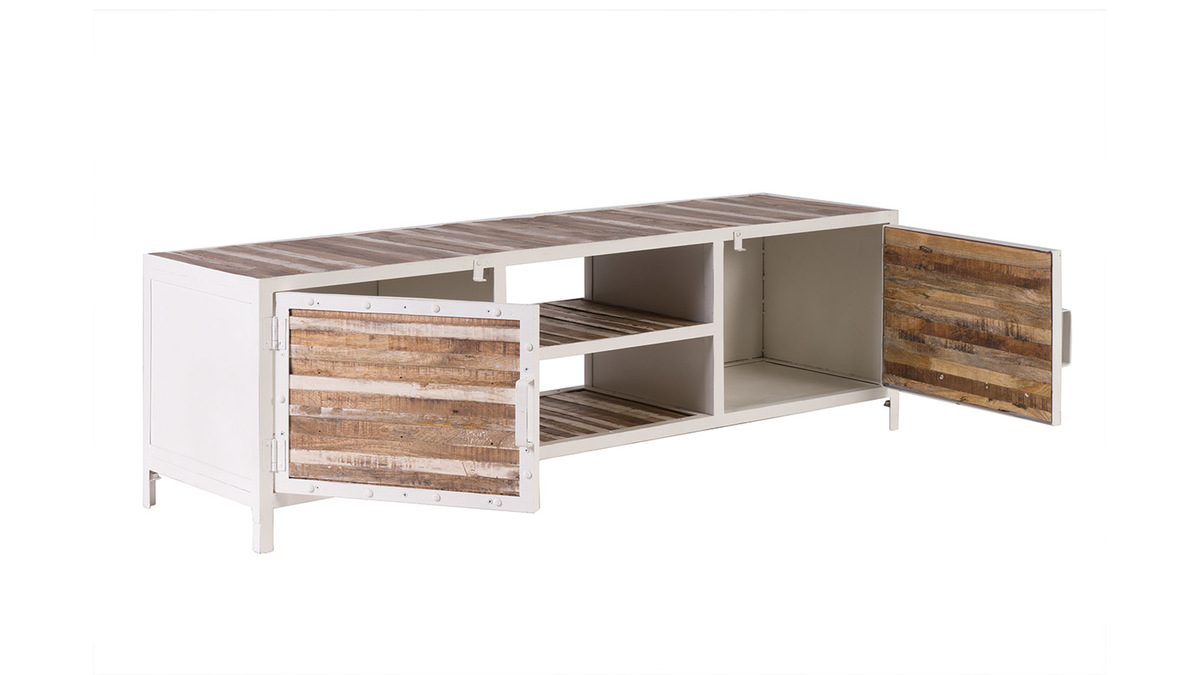Mueble TV madera y metal blanco 150cm ROCHELLE