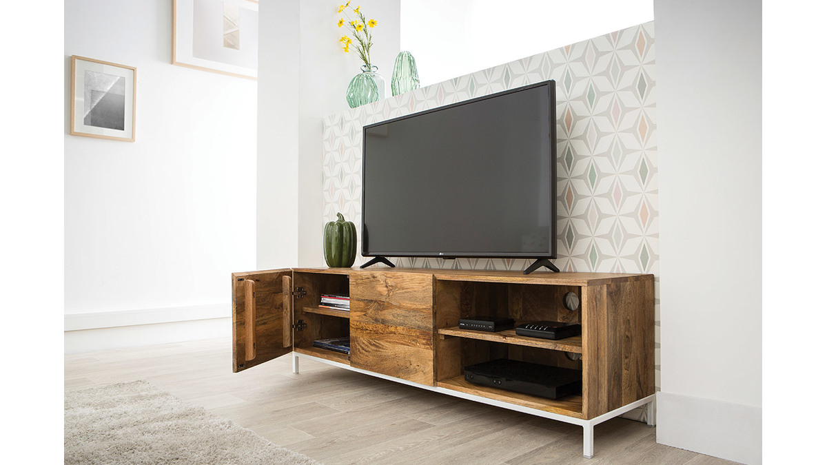 Mueble TV mago y metal blanco 145cm BOHO