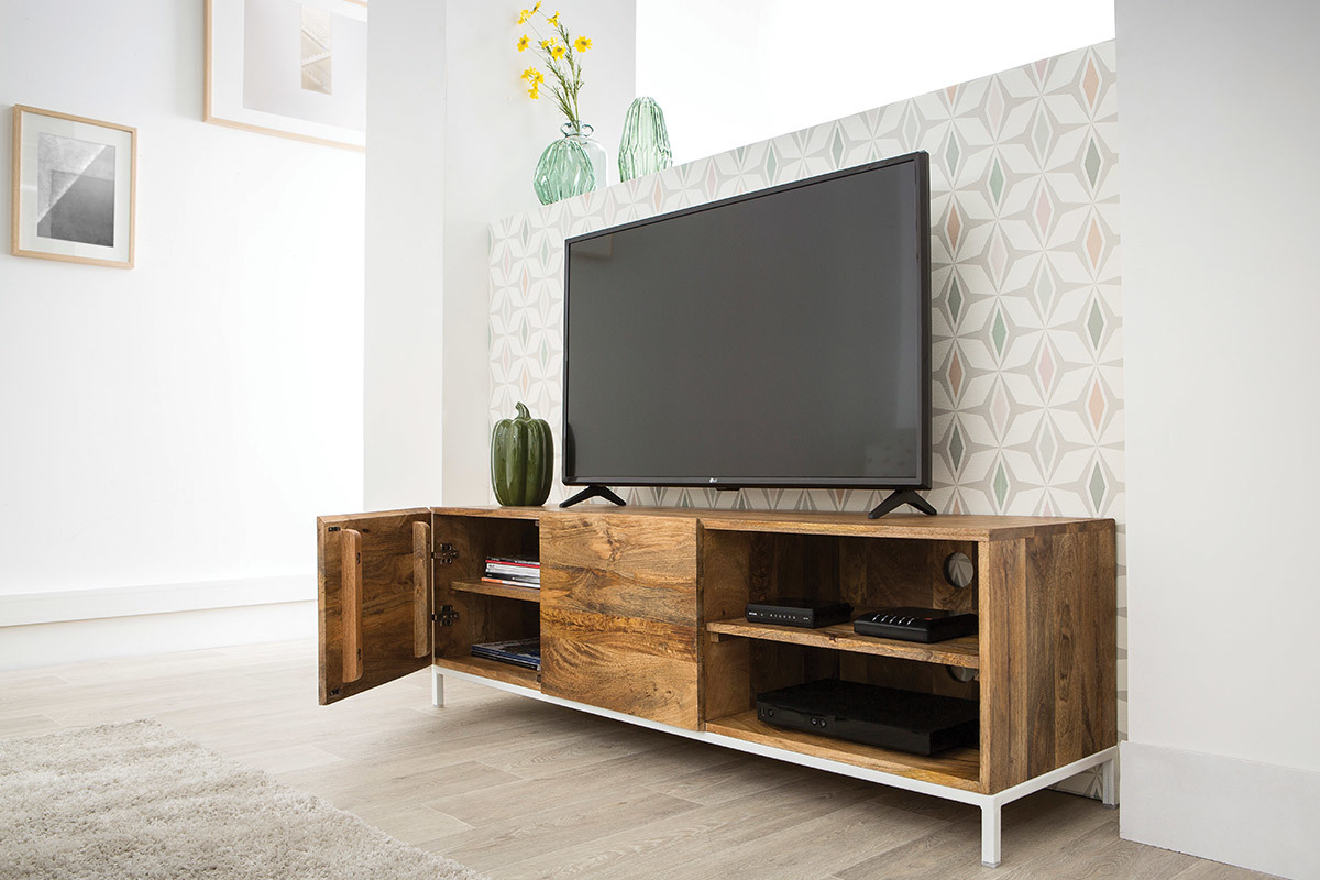 Mueble TV mago y metal blanco 145cm BOHO