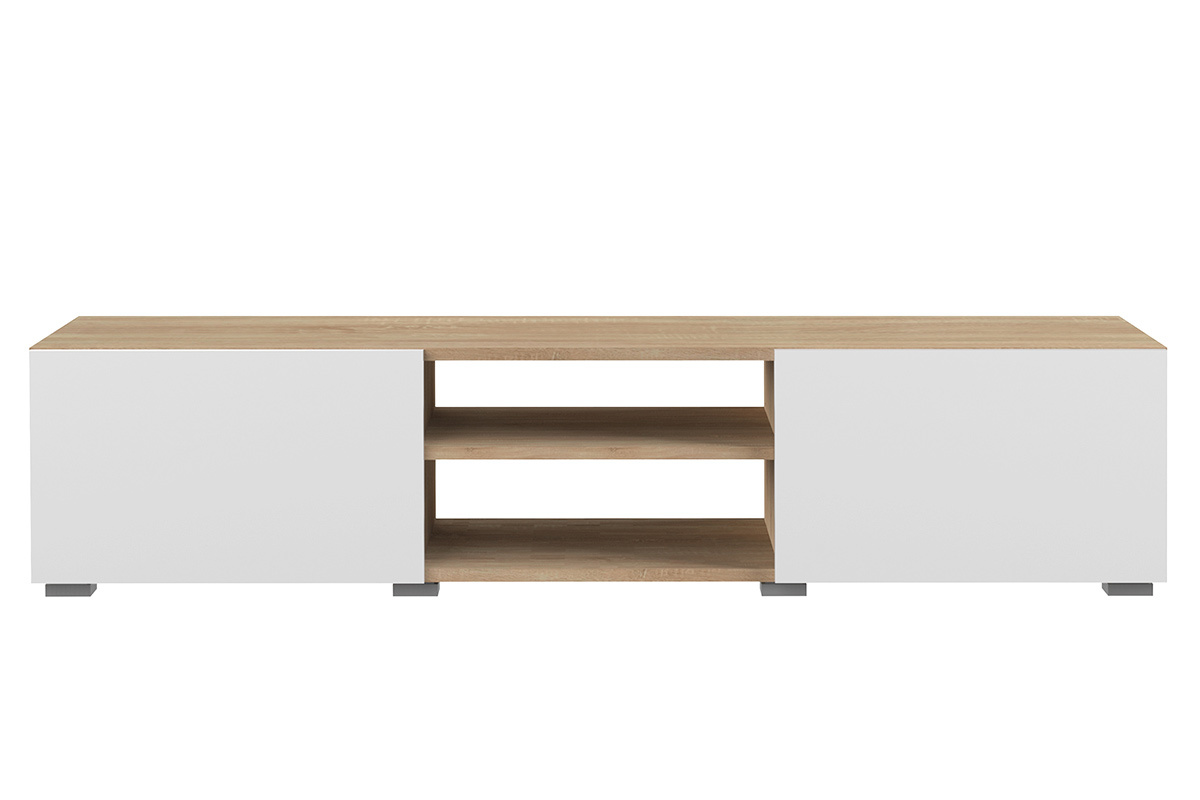 Mueble TV moderno 2 puertas blanco lacado y madera ERRA