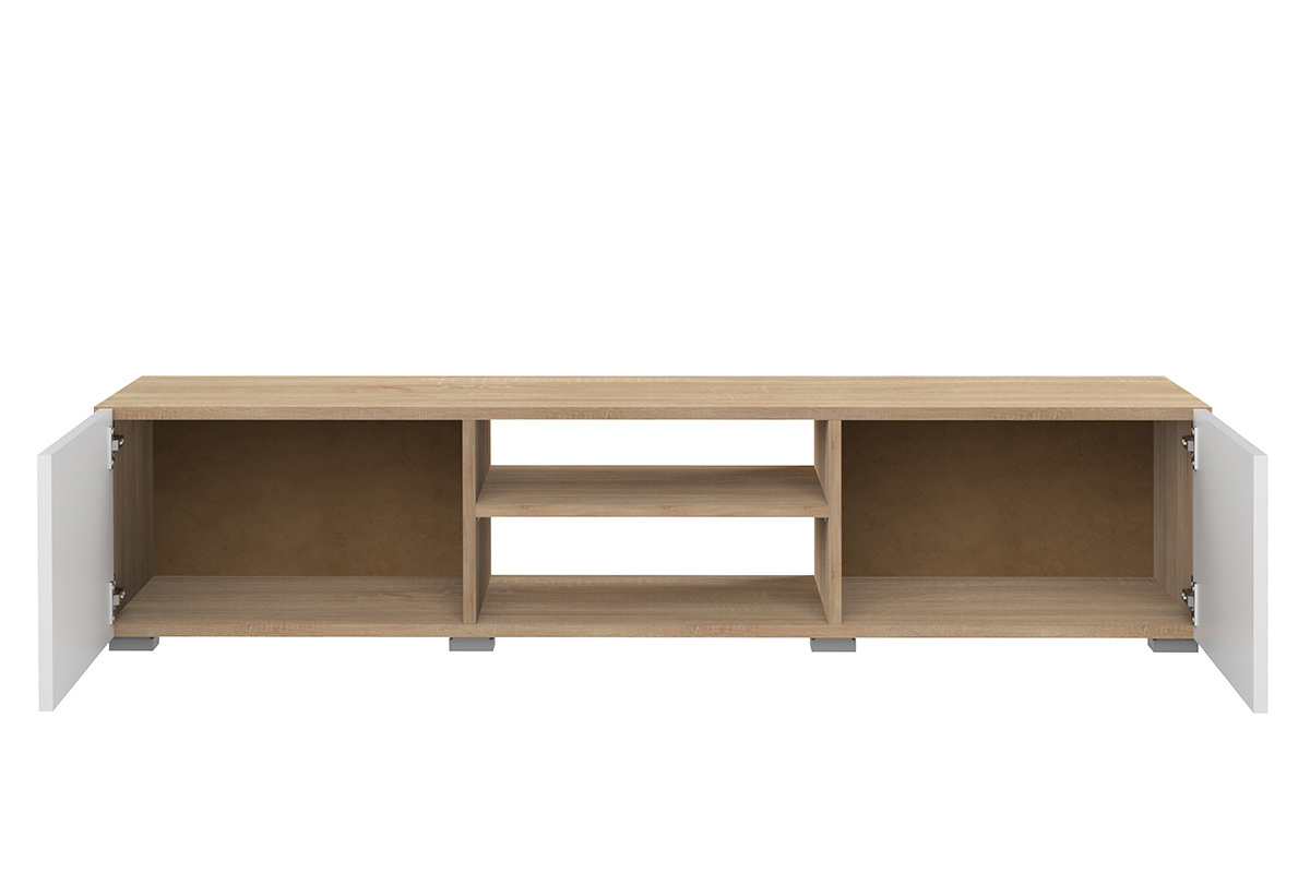 Mueble TV moderno 2 puertas blanco lacado y madera ERRA