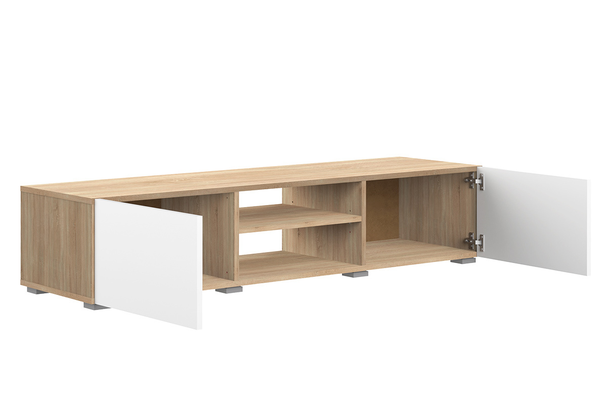 Mueble TV moderno 2 puertas blanco lacado y madera ERRA