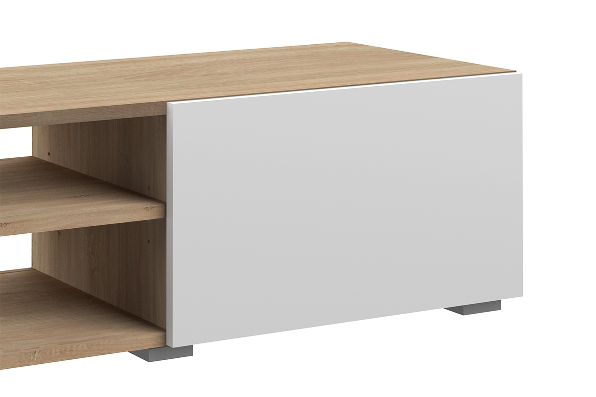 Mueble TV moderno 2 puertas blanco lacado y madera ERRA