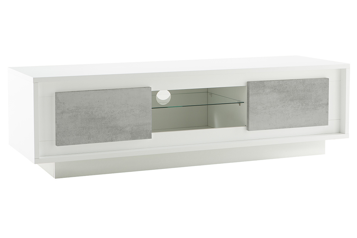 Mueble TV moderno blanco con almacenaje decoracin cemento LAND