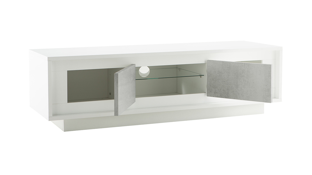 Mueble TV moderno blanco con almacenaje decoracin cemento LAND