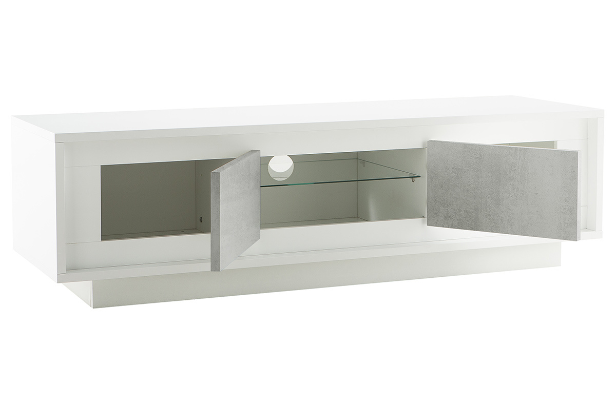 Mueble TV moderno blanco con almacenaje decoracin cemento LAND
