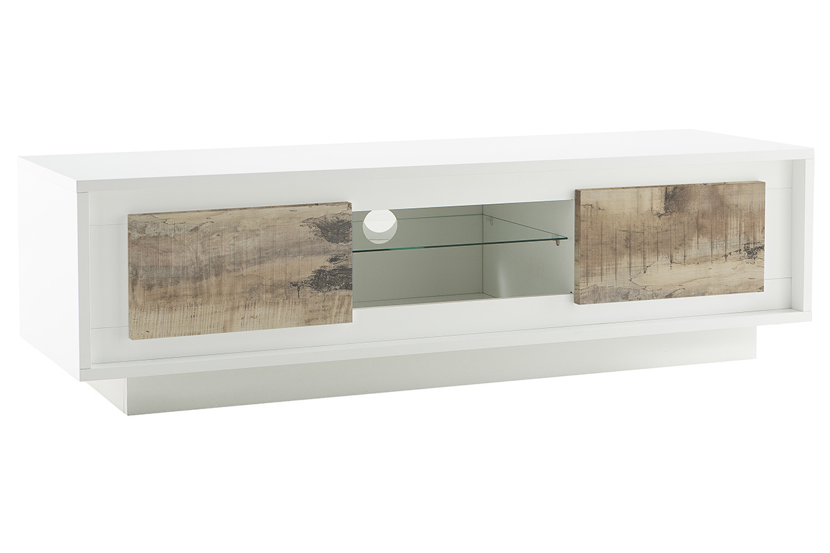 Mueble TV moderno blanco con almacenaje decoracin madera clara LAND