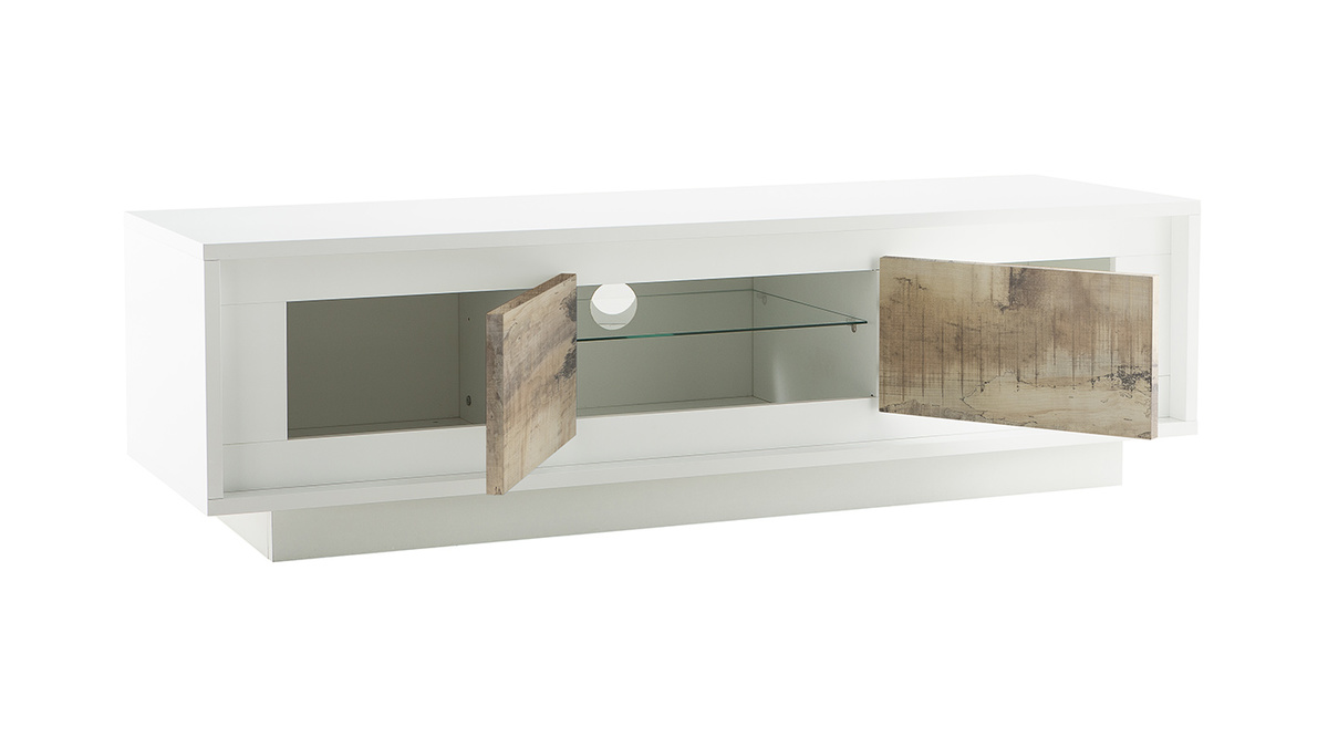 Mueble TV moderno blanco con almacenaje decoracin madera clara LAND