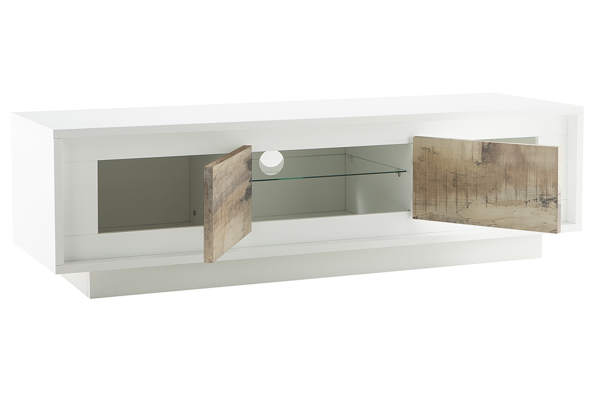 Mueble TV moderno blanco con almacenaje decoracin madera clara LAND