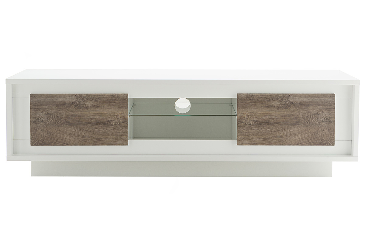 Mueble TV moderno blanco con almacenaje decoracin madera oscura LAND