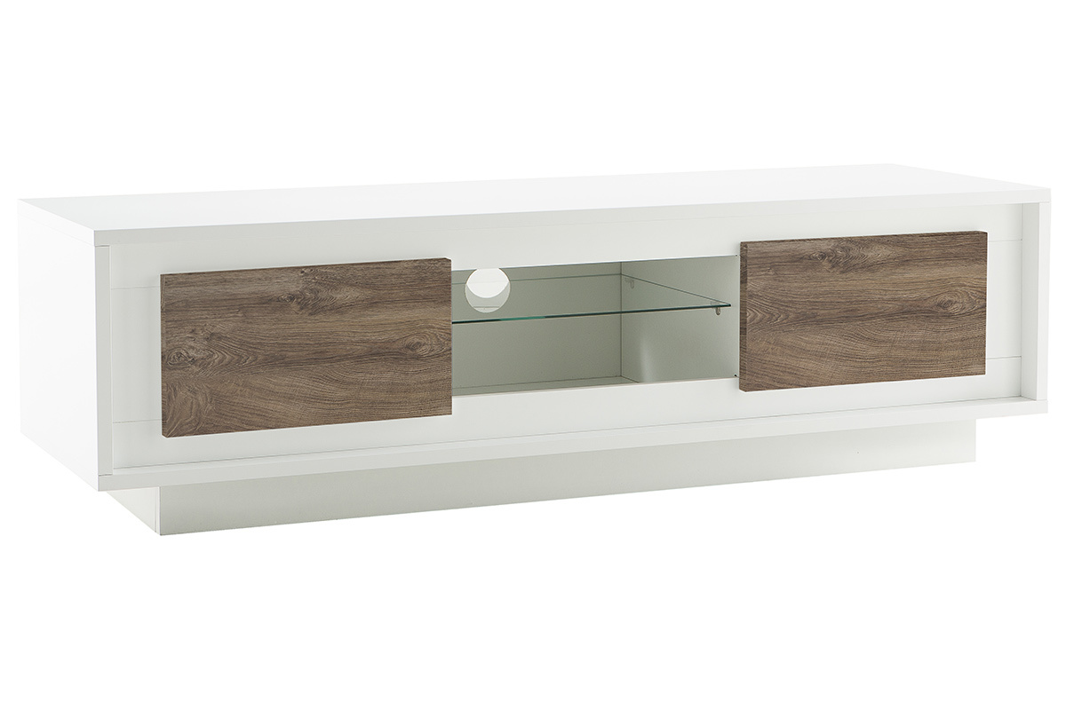 Mueble TV moderno blanco con almacenaje decoracin madera oscura LAND