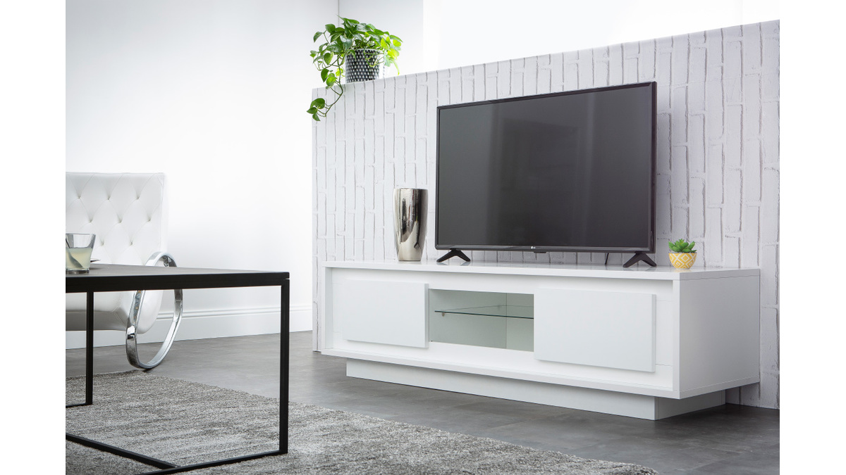 Mueble TV moderno blanco con almacenaje LAND