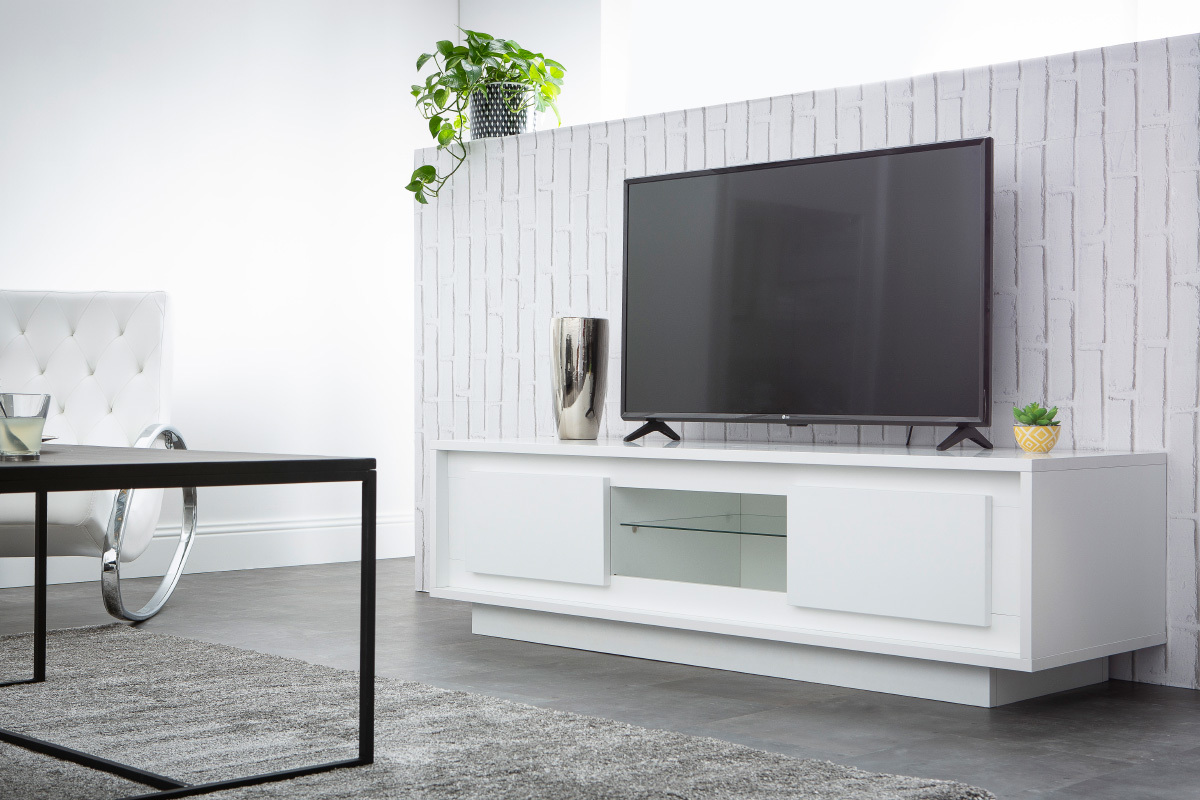Mueble TV moderno blanco con almacenaje LAND