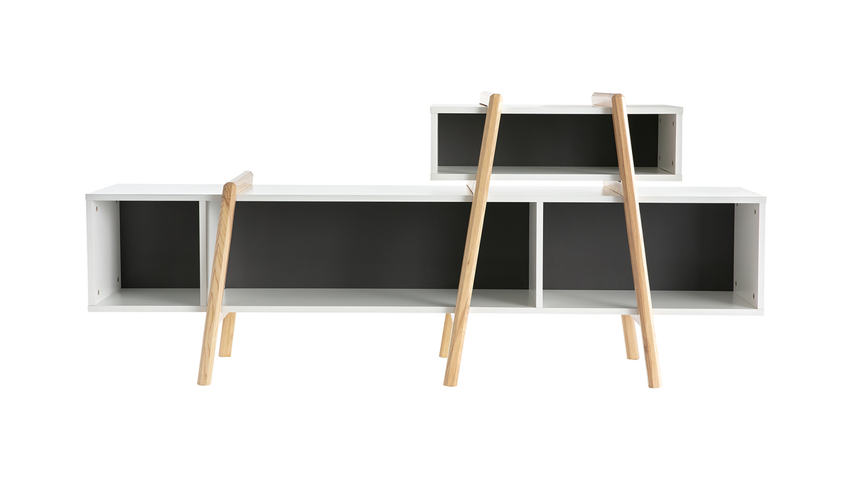 Mueble TV moderno blanco, gris y madera WOOD TANG