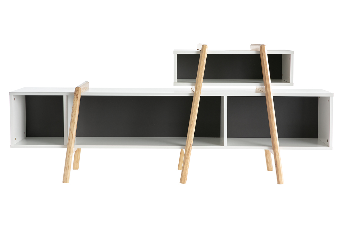 Mueble TV moderno blanco, gris y madera WOOD TANG