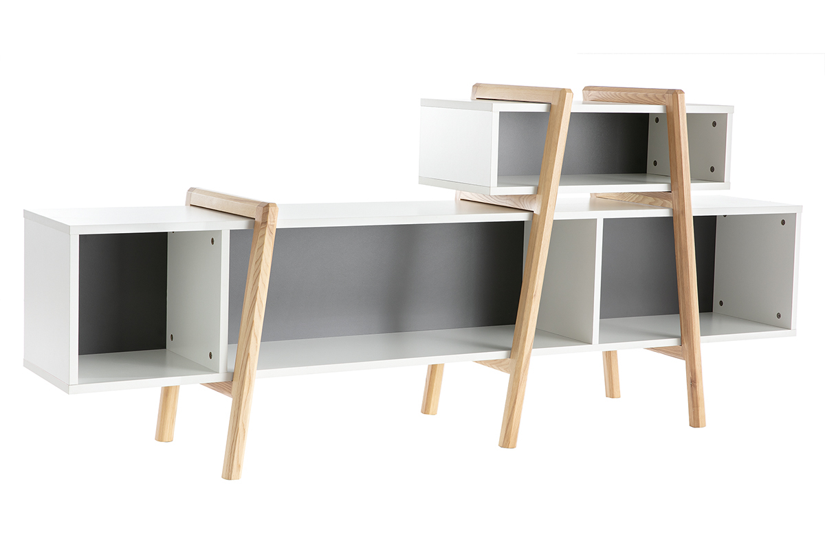 Mueble TV moderno blanco, gris y madera WOOD TANG