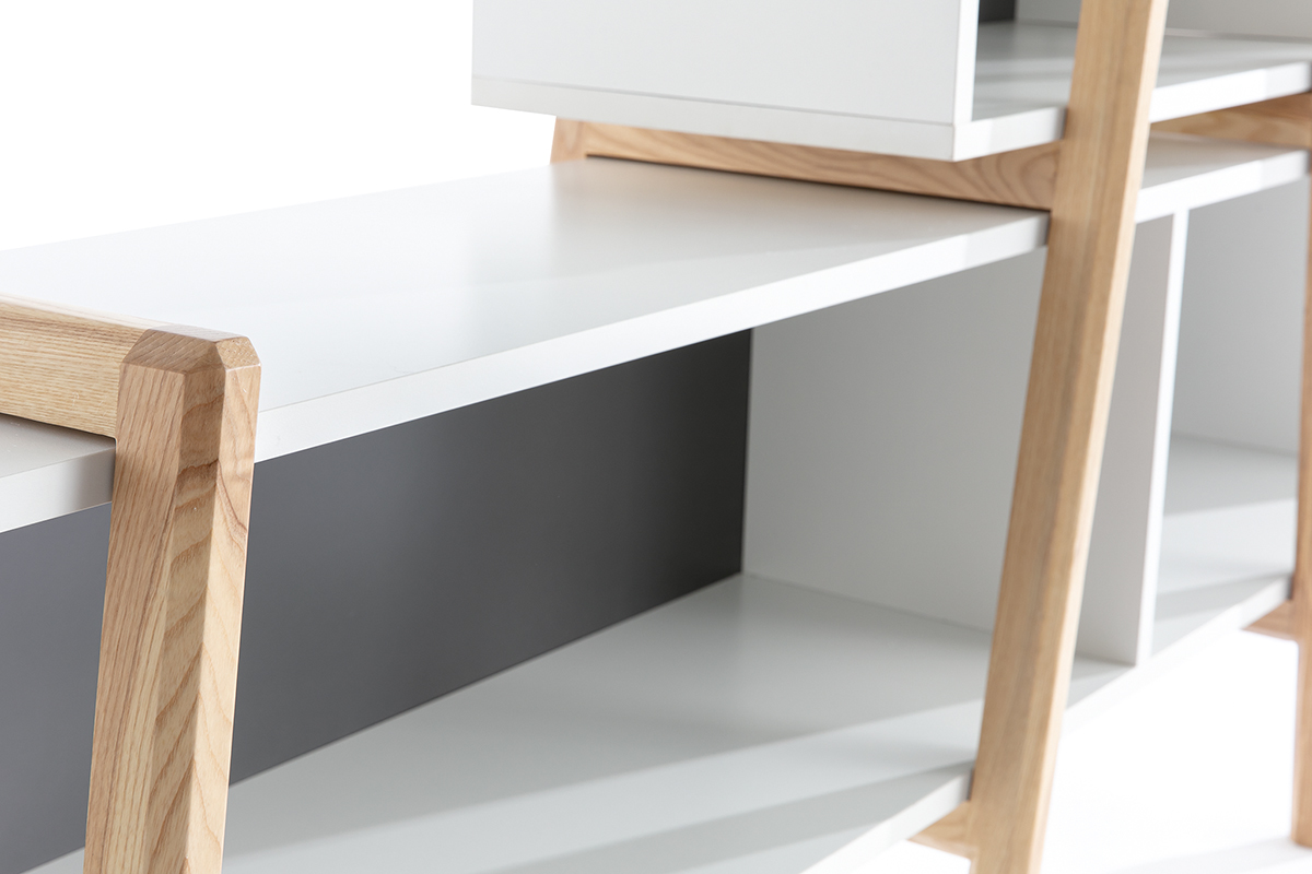 Mueble TV moderno blanco, gris y madera WOOD TANG