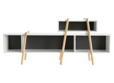 Mueble TV moderno blanco, gris y madera WOOD TANG - Mueble TV moderno blanco, gris y madera WOOD TANG