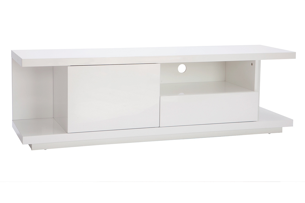 Mueble TV moderno blanco lacado brillante L150 cm KARY