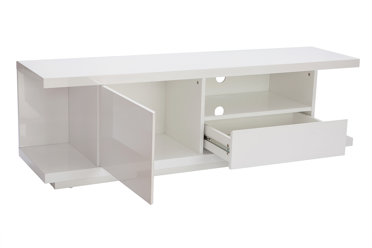 Mueble TV moderno blanco lacado brillante L150 cm KARY