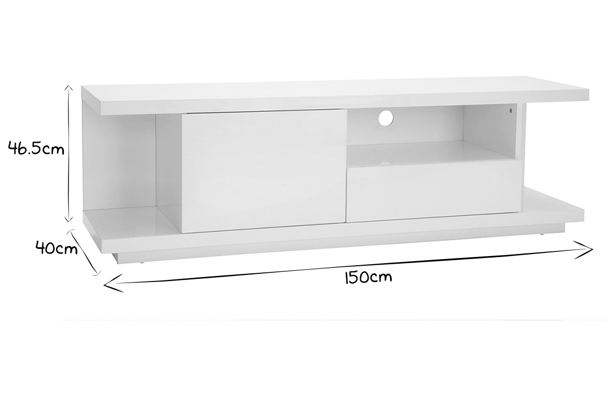 Mueble TV moderno blanco lacado brillante L150 cm KARY