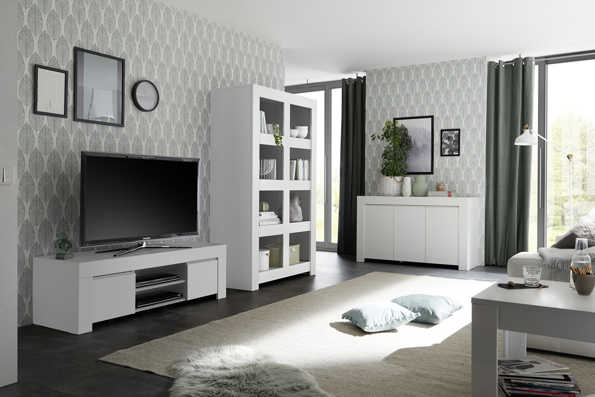 Mueble TV moderno blanco mate L138 cm TINO