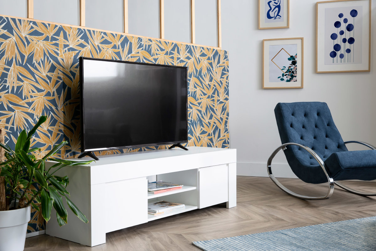 Mueble TV moderno blanco mate L138 cm TINO