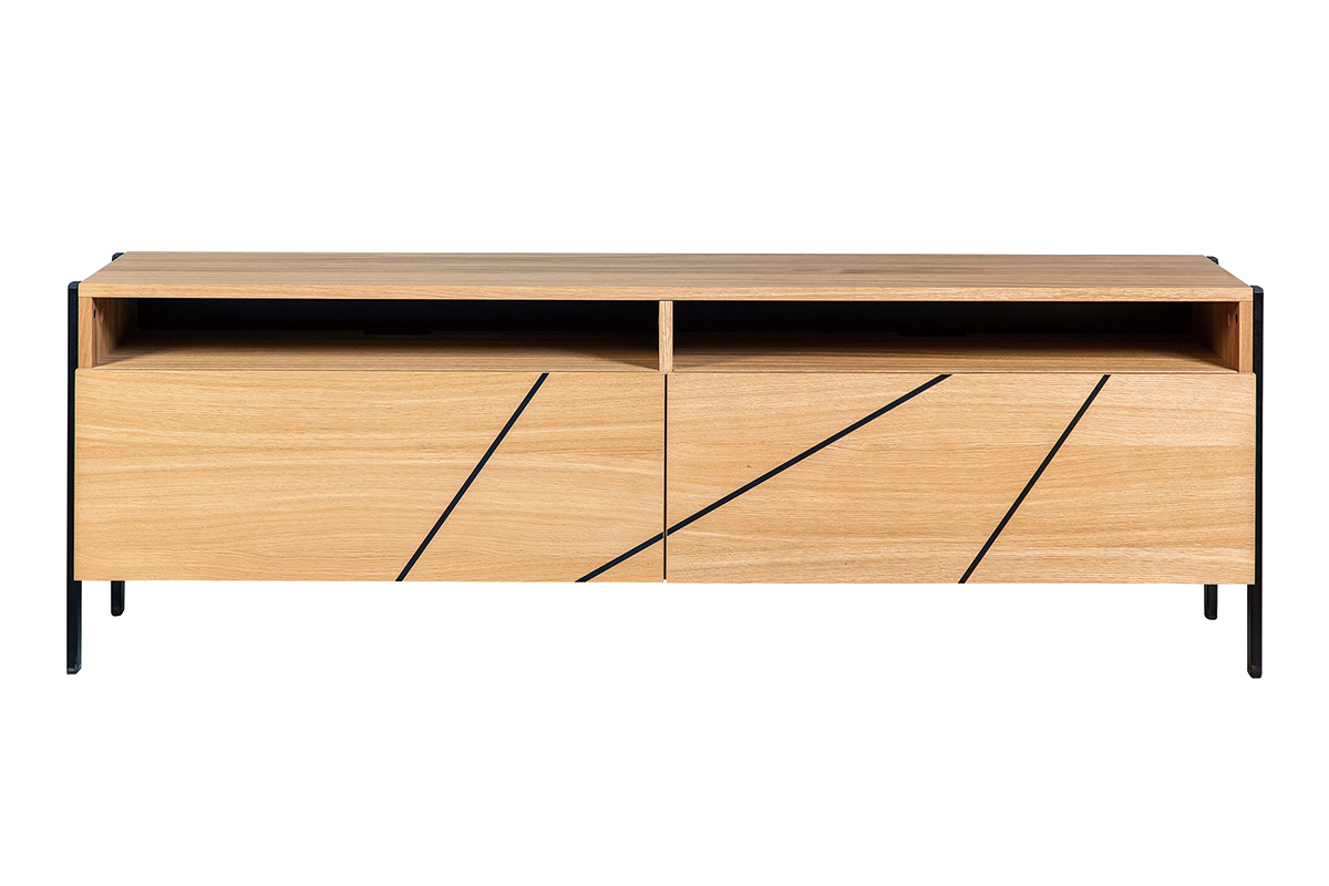 Mueble TV moderno con motivo geomtrico roble y metal negro L163 cm ICODE