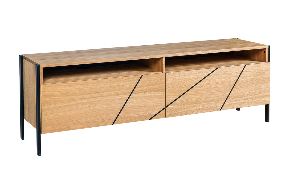 Mueble TV moderno con motivo geomtrico roble y metal negro L163 cm ICODE