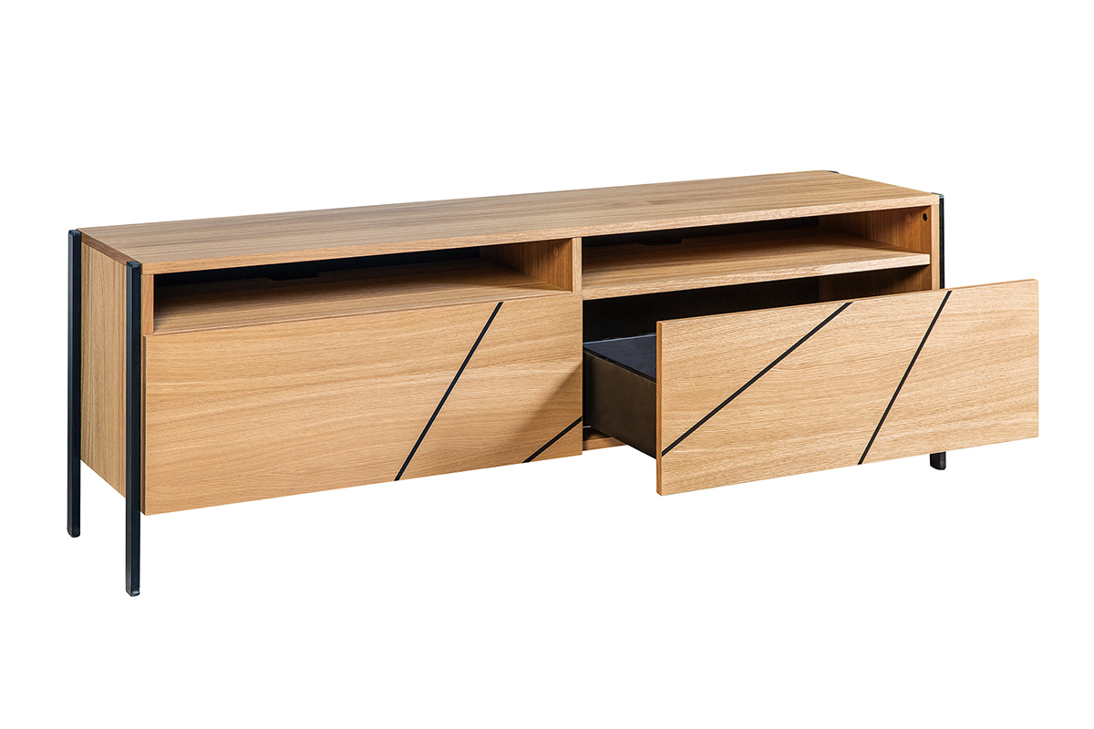 Mueble TV moderno con motivo geomtrico roble y metal negro L163 cm ICODE