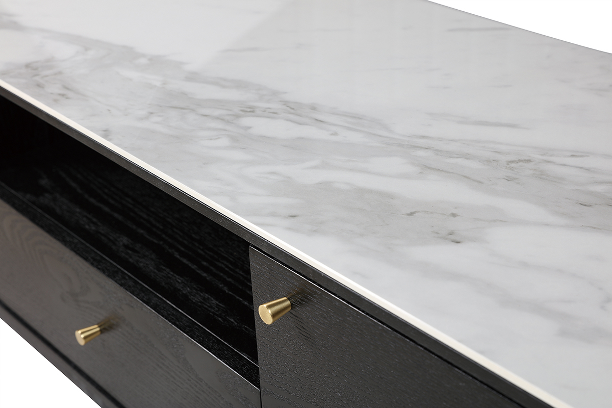 Mueble TV moderno efecto mrmol y patas doradas ALLURE
