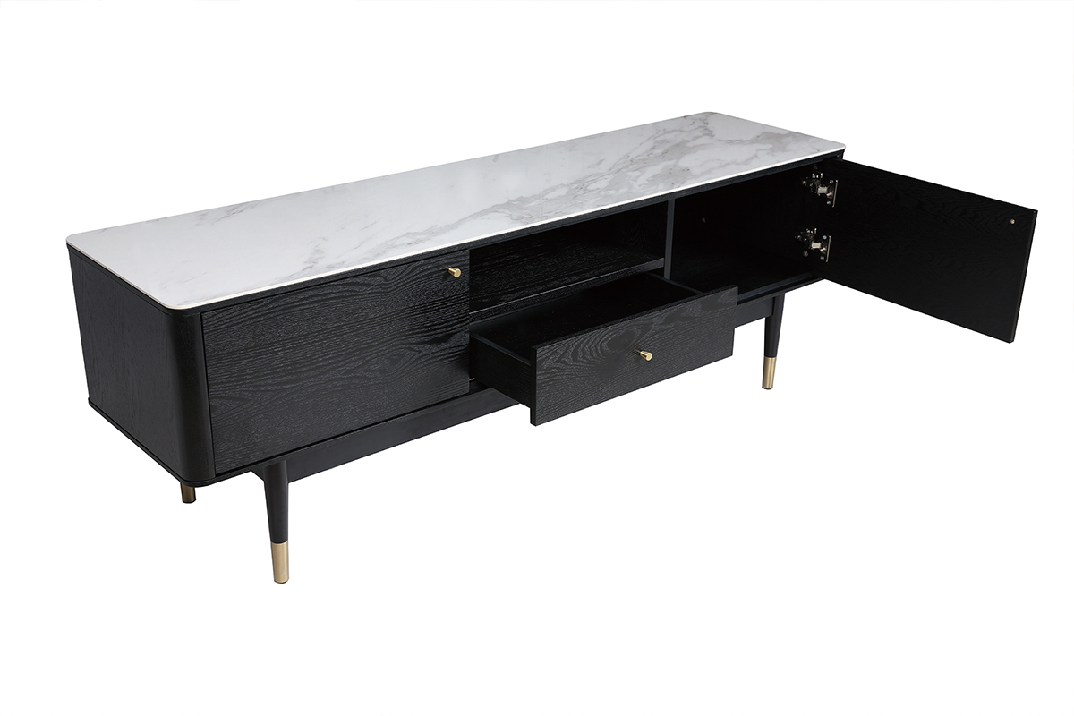 Mueble TV moderno efecto mrmol y patas doradas ALLURE