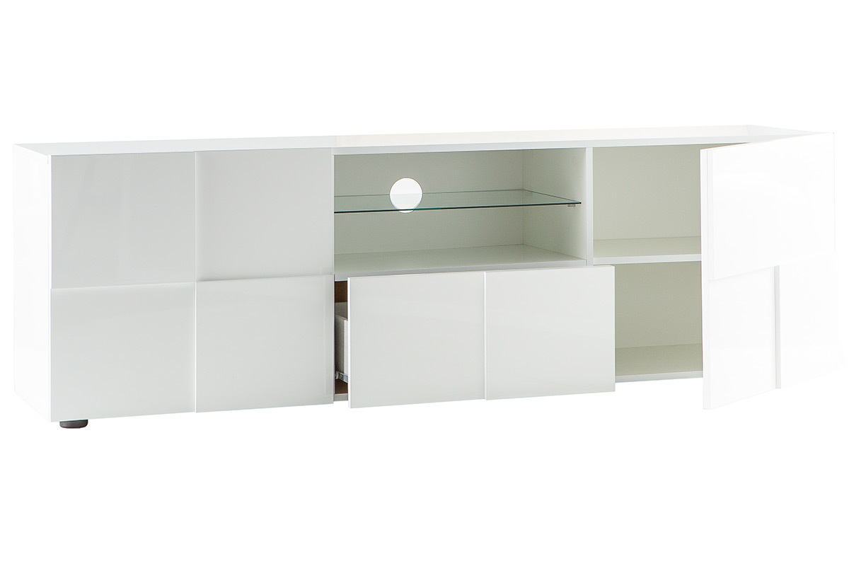 Mueble TV moderno lacado blanco 180cm KUBE