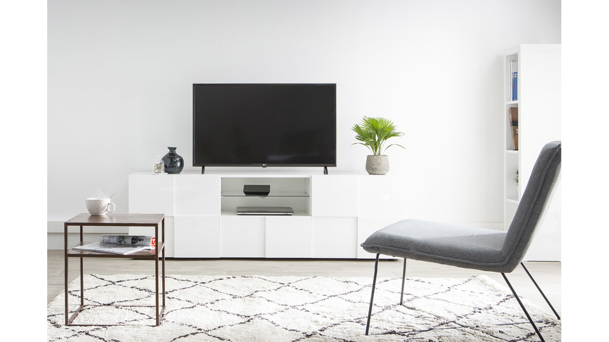 Mueble TV moderno lacado blanco 180cm KUBE