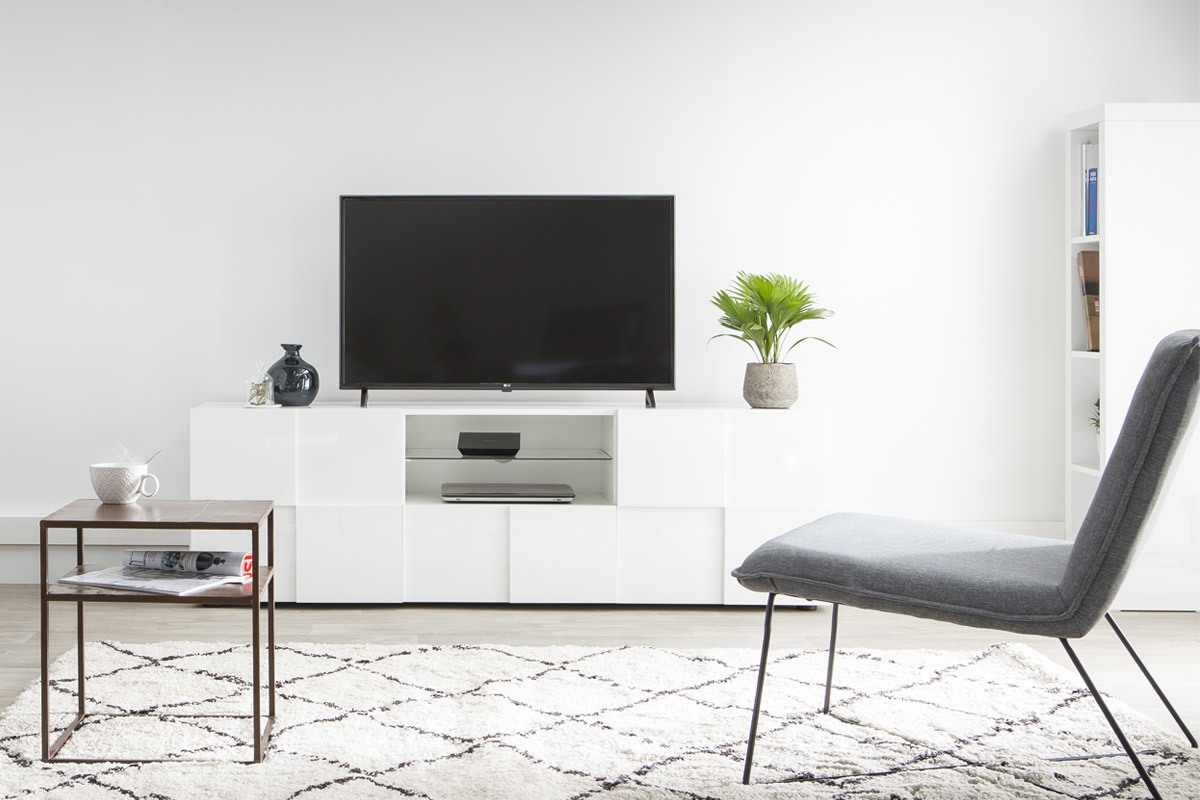 Mueble TV moderno lacado blanco 180cm KUBE