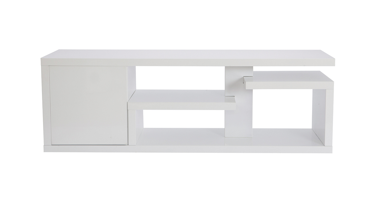 Mueble TV moderno lacado blanco brillante L150 cm HALTON