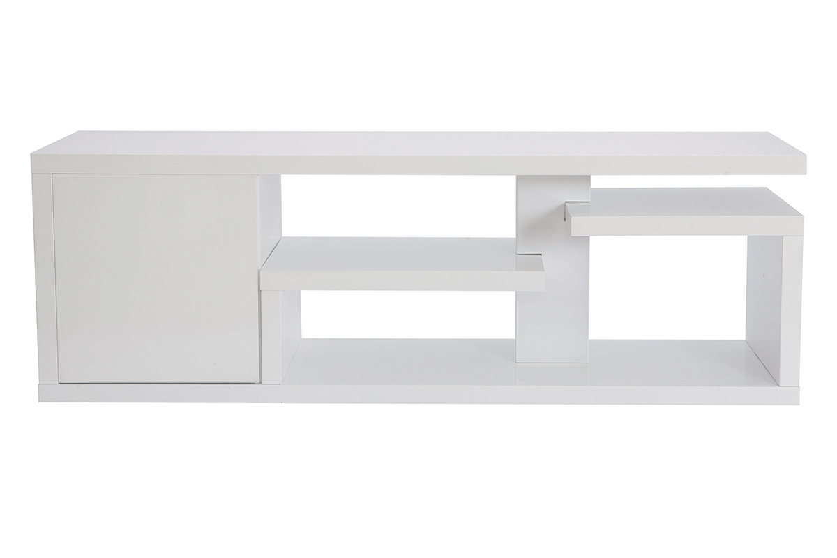 Mueble TV moderno lacado blanco brillante L150 cm HALTON