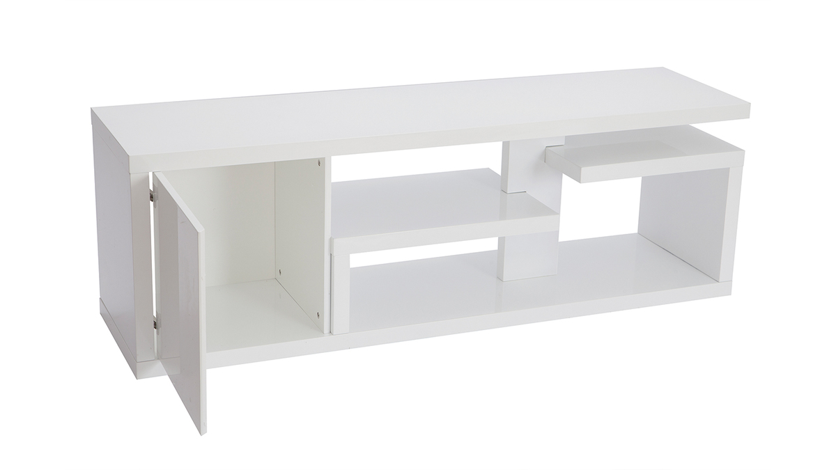 Mueble TV moderno lacado blanco brillante L150 cm HALTON