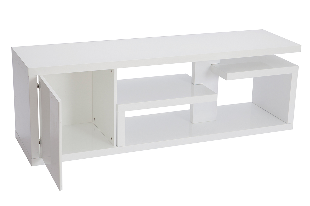 Mueble TV moderno lacado blanco brillante L150 cm HALTON