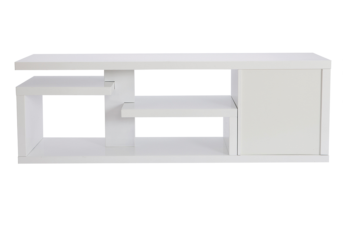 Mueble TV moderno lacado blanco brillante L150 cm HALTON