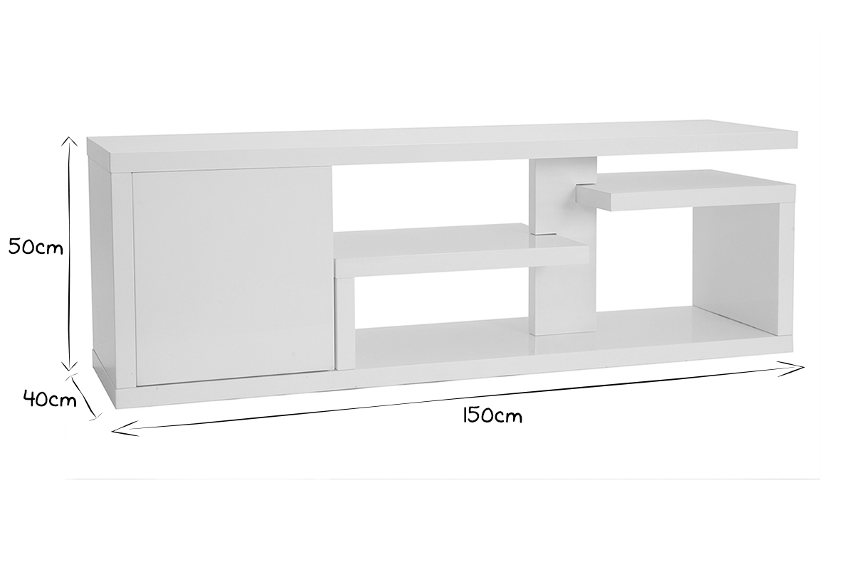 Mueble TV moderno lacado blanco brillante L150 cm HALTON