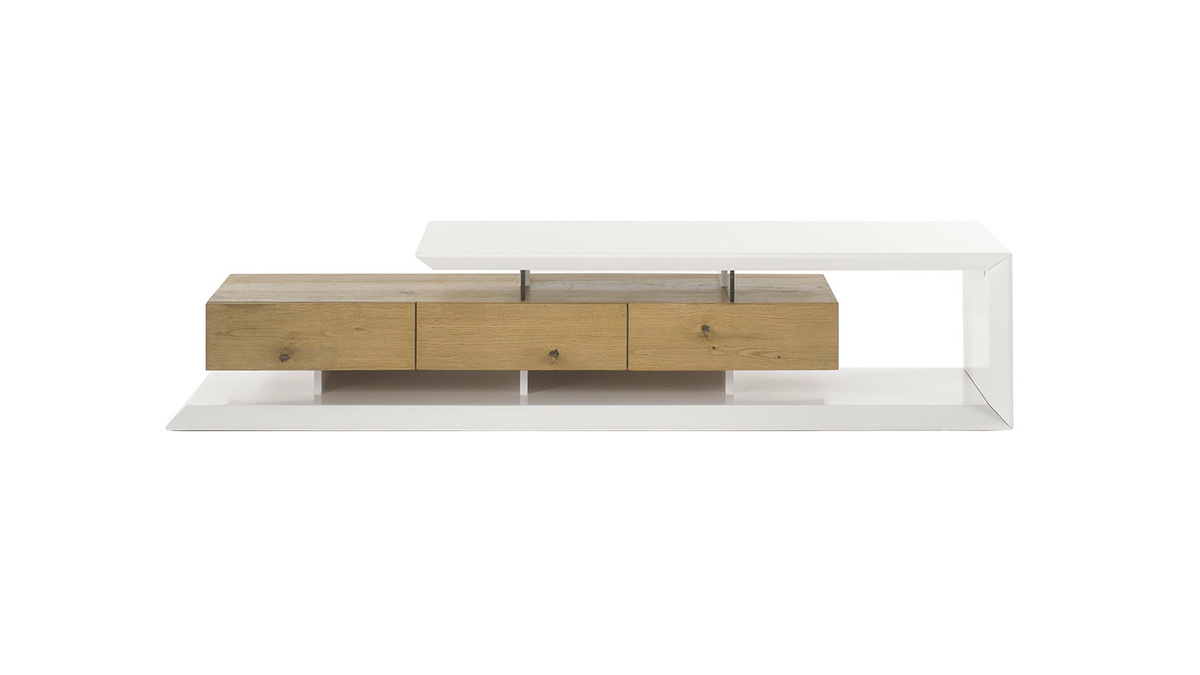 Mueble TV moderno lacado blanco y madera RITUEL - Miliboo